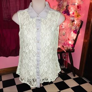 Y2K LIKE NEW Mint Lace Denim Sleeveless Blouse Top S